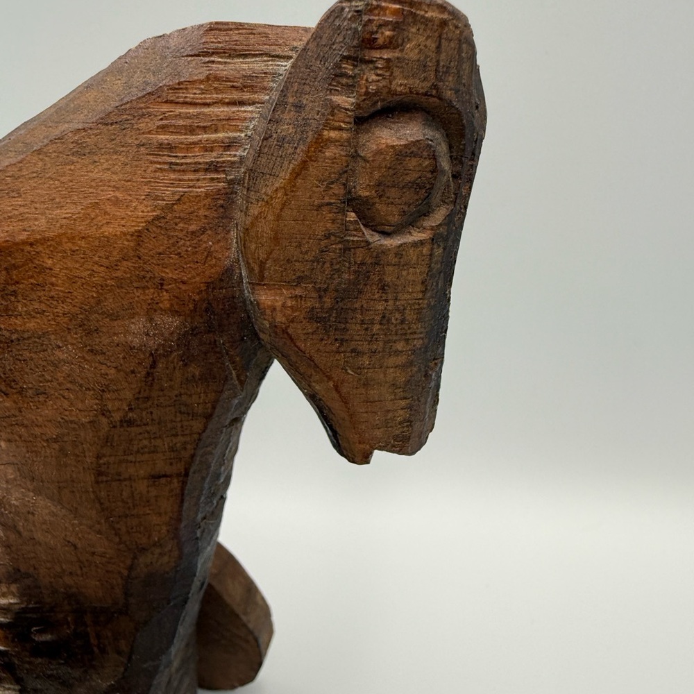 Vintage Primitive Folk Art Hand Carved Wooden Horse On Wheels - Picture 6 of 10